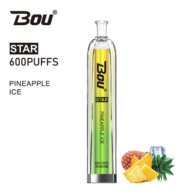 600 퍼프 2 밀리람베르트 2% 니코틴이 500 mah 배터리와 BOU 스타이 기화시킵니다