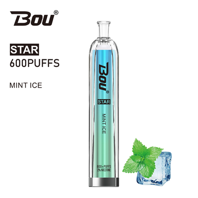 600 퍼프 2 밀리람베르트 2% 니코틴이 500 mah 배터리와 BOU 스타이 기화시킵니다