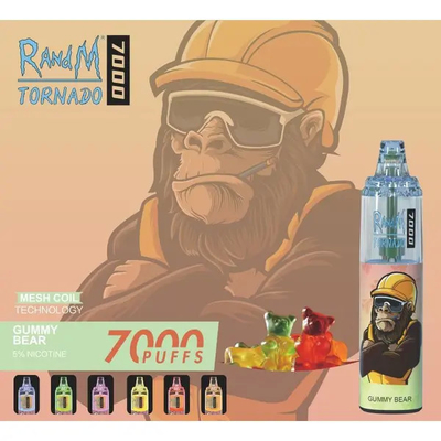 Fumot RandM 토네이도 7000 펌프 유쾌한 아이스 과일 맛 가용 Mesh 코일 5% 니코틴 용량 일회용vape