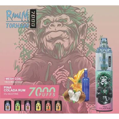 Fumot RandM 토네이도 7000 펌프 유쾌한 아이스 과일 맛 가용 Mesh 코일 5% 니코틴 용량 일회용vape