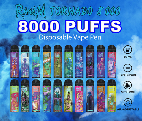 Fumot RandM 토네이도 8000 펌프 31 맛 5% 니코틴 일회용 바이프 펜 850mAh 배터리