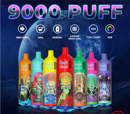프리 채워진 18 mL 랜드텀 토네이도 버릴 수 있는 기화하고 9000이지 퍼프 포드 시스템을 장비를 답니다
