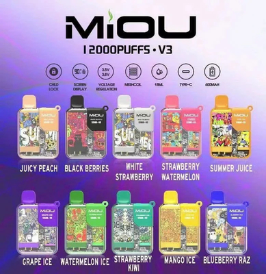 핫 세일 Miou V3 20 맛 일회용 바이프 디스플레이 화면 12000 펌프 니코틴 E 담배 바이프