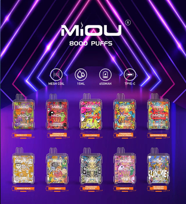 Miou Box E CIGS Mesh Coil 15ml E 액체 일회용 바이프 8000 펌프 650mAh 재충전 10 맛