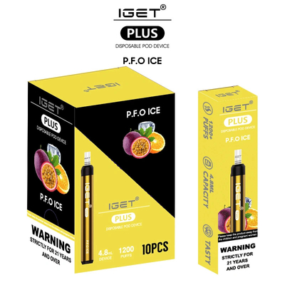 우수한 품질 일회용 전자 담배 펜 1200 퍼프 4.8ml Iget Plus 일회용 Vape