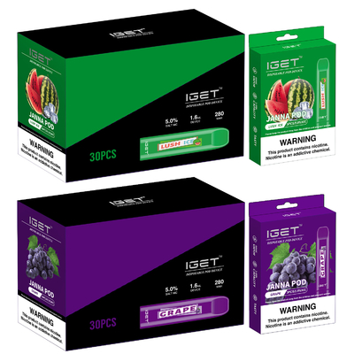 280mah 수박 IGET Vape 일회용 JANNA Vape 펜 450 퍼프