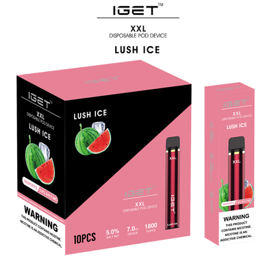 1800 퍼프 7ml XXL IGET Vape 일회용 기화기 포드 E 담배
