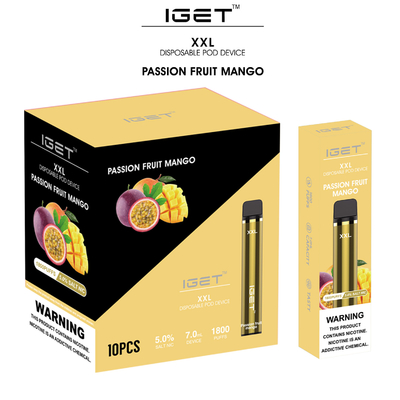 1800 퍼프 7ml XXL IGET Vape 일회용 기화기 포드 E 담배