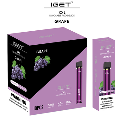 확실한 Iget 1800 퍼프 휴대용 꼬투리 Vape, 7ml XXL 연기가 나는 기화기 펜