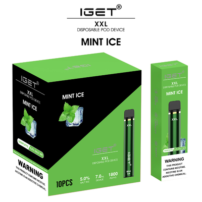 확실한 Iget 1800 퍼프 휴대용 꼬투리 Vape, 7ml XXL 연기가 나는 기화기 펜