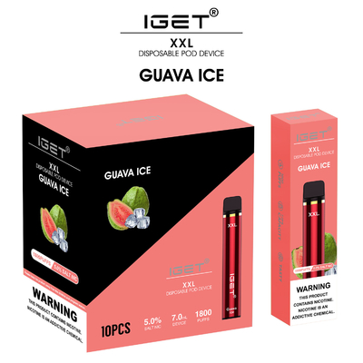 확실한 Iget 1800 퍼프 휴대용 꼬투리 Vape, 7ml XXL 연기가 나는 기화기 펜