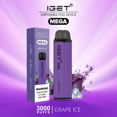 8 색 쿨 민트 닉 솔트 일회용 Vape IGET MEGA 3000 퍼프