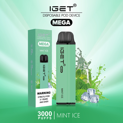 8 색 쿨 민트 닉 솔트 일회용 Vape IGET MEGA 3000 퍼프