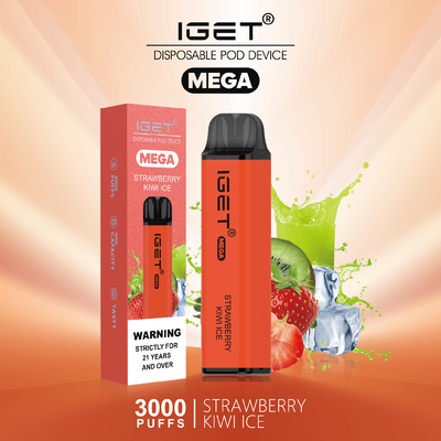 8 색 쿨 민트 닉 솔트 일회용 Vape IGET MEGA 3000 퍼프