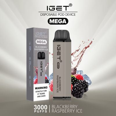 MEGA Iget 3000 퍼프 착색된 Vape 연기, 전자 주문 증기 담배