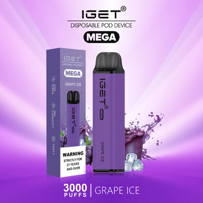 MEGA Iget 3000 퍼프 착색된 Vape 연기, 전자 주문 증기 담배