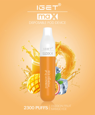 2300f IGET MAX 편평한 꼬투리 Vape 펜, 8ml 망고 휴대용 꼬투리 체계
