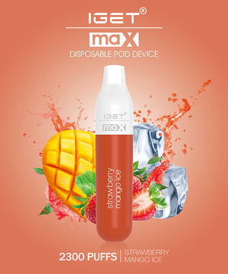 2300f IGET MAX 편평한 꼬투리 Vape 펜, 8ml 망고 휴대용 꼬투리 체계