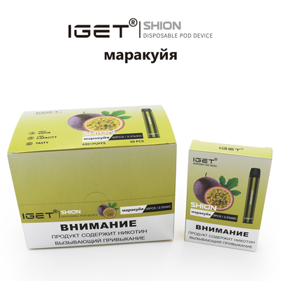 재고 있음 일회용 IGET Vape IGET SHION 600 퍼프 400 mah 배터리 담배
