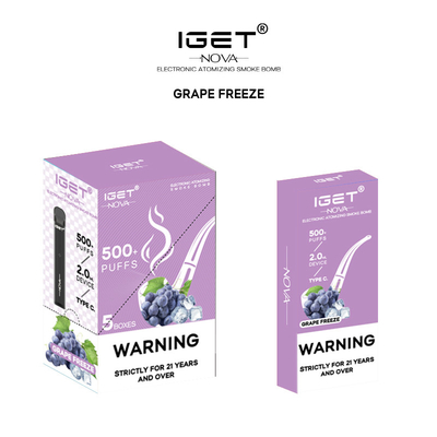 기존 Iget Nova 장치 키트 일회용 500 퍼프 충전식 배터리 2ml 미리 채워진 카트리지 Vape 펜