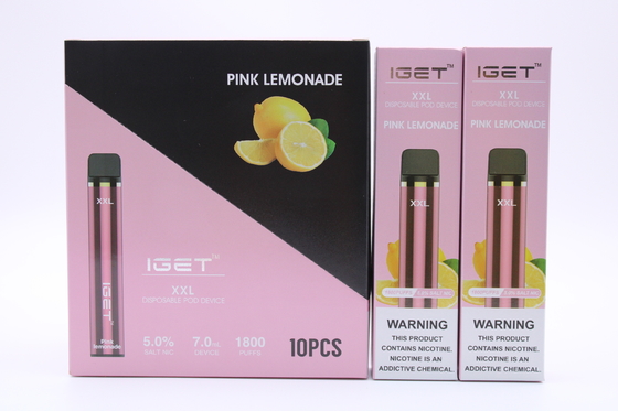 원래 Iget XXL 1800 퍼프 일회용 포드 담배 장치 950mAh 배터리 2.4ml 미리 채워진 카트리지 Vape 펜