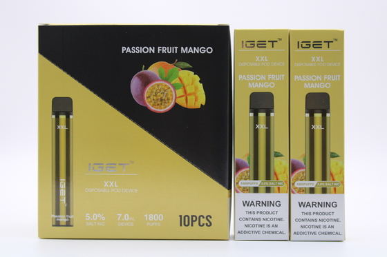 원래 Iget XXL 1800 퍼프 일회용 포드 담배 장치 950mAh 배터리 2.4ml 미리 채워진 카트리지 Vape 펜