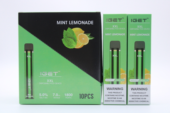 원래 Iget XXL 1800 퍼프 일회용 포드 담배 장치 950mAh 배터리 2.4ml 미리 채워진 카트리지 Vape 펜