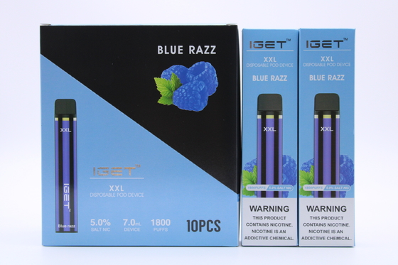 원래 Iget XXL 1800 퍼프 일회용 포드 담배 장치 950mAh 배터리 2.4ml 미리 채워진 카트리지 Vape 펜