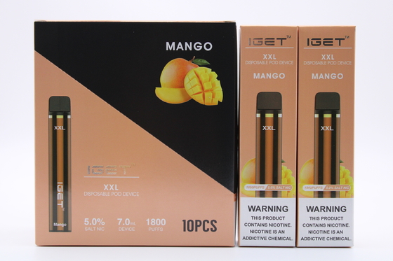 원래 Iget XXL 1800 퍼프 일회용 포드 담배 장치 950mAh 배터리 2.4ml 미리 채워진 카트리지 Vape 펜
