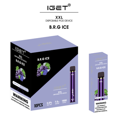 일회용 XXL 1800f 7.0ml IGET Vape 일회용 30 풍미 연기 펜