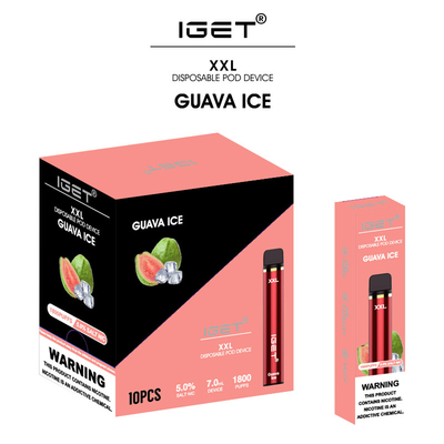 버릴 수 있는 IGET XXL 1800 퍼프 원래 이제 공장은 펜 7 밀리람베르트 5% 니코틴을 기화시킵니다