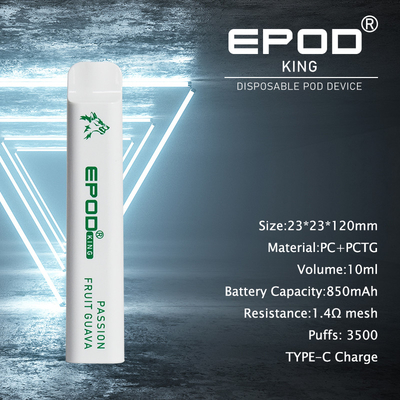 10ML 재충전이 가능한 EPOD 버릴 수 있는 850 mah 배터리와 3500 퍼프를 기화시킵니다