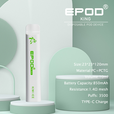 10ML 재충전이 가능한 EPOD 버릴 수 있는 850 mah 배터리와 3500 퍼프를 기화시킵니다