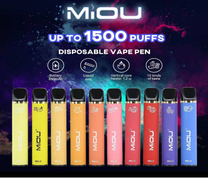MIOU 650 Mah 1500년은 10 종류 풍미 5% 니코틴염 버릴 수 있는 불연성 담배를 내뿜습니다